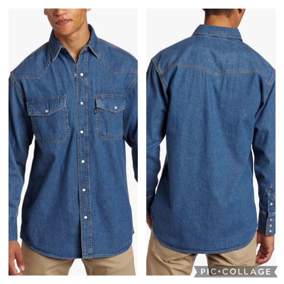 Lakin & McKey Other - Lakin McKey Western Denim Shirt Pearl Snaps Mens Size XLTall